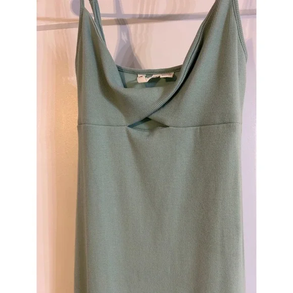ROXY Ribbed Cowl Neck Spaghetti Strap Midi Dress Green Small Slip Dress Maxi Y2K - Picture 2 of 6